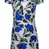 Milly - Blue, Green & White Painted Floral Cap Sleeve Shift Dress Sz 8