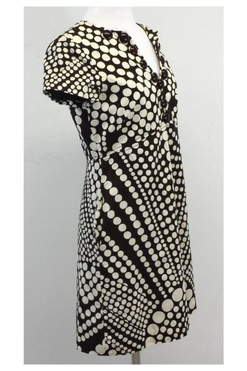 Milly - Brown & Cream Polka Dot Short Sleeve Dress Sz 6