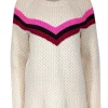 Milly - Cream Wool Blend Popcorn Stitch Sweater w/ Varsity Stripes Sz L