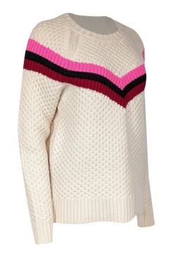 Milly - Cream Wool Blend Popcorn Stitch Sweater w/ Varsity Stripes Sz L