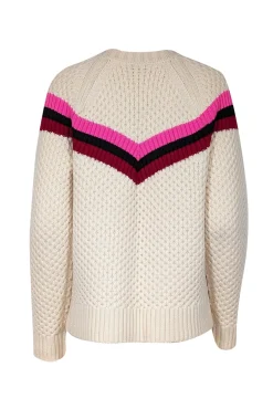 Milly - Cream Wool Blend Popcorn Stitch Sweater w/ Varsity Stripes Sz L