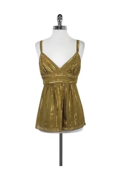 Milly - Gold Metallic Silk Spaghetti Strap Top Sz 6