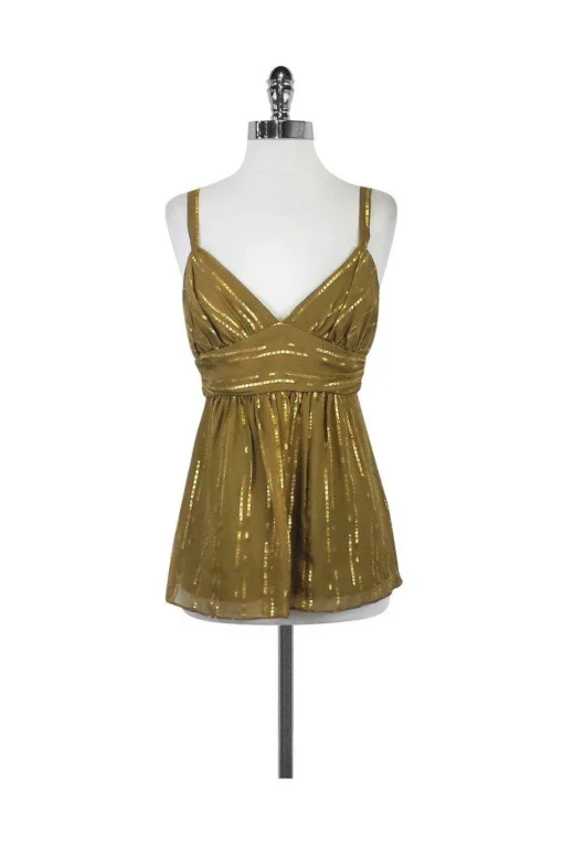 Milly - Gold Metallic Silk Spaghetti Strap Top Sz 6