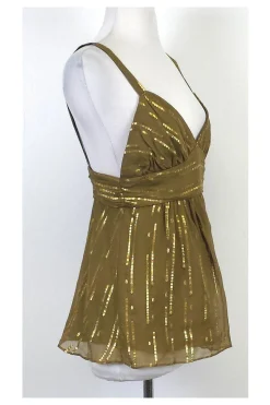Milly - Gold Metallic Silk Spaghetti Strap Top Sz 6