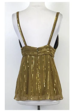 Milly - Gold Metallic Silk Spaghetti Strap Top Sz 6