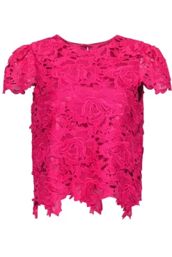 Milly - Hot Pink Floral Lace Cap Sleeve Blouse Sz M