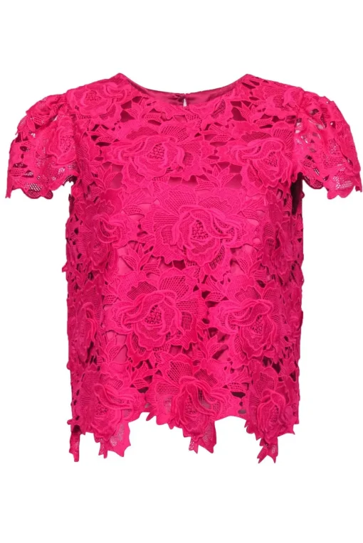 Milly - Hot Pink Floral Lace Cap Sleeve Blouse Sz M