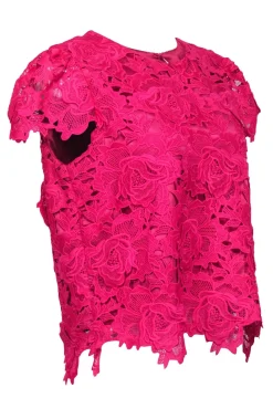 Milly - Hot Pink Floral Lace Cap Sleeve Blouse Sz M