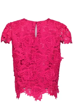Milly - Hot Pink Floral Lace Cap Sleeve Blouse Sz M