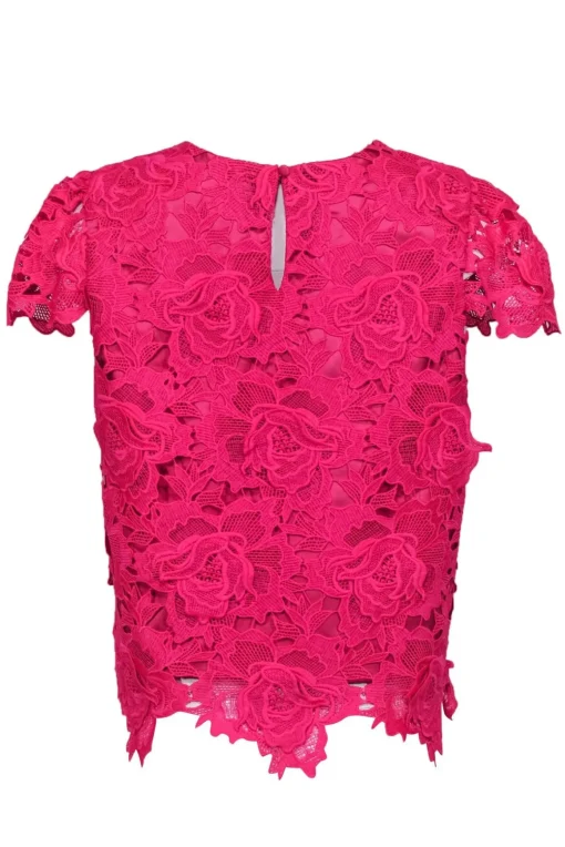 Milly - Hot Pink Floral Lace Cap Sleeve Blouse Sz M