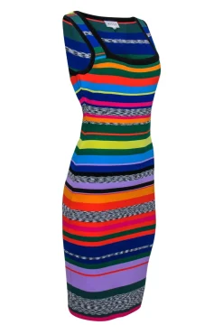 Milly - Multicolor Striped Knit Midi Bodycon Sz L