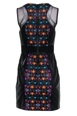 Milly - Multicolored Tweed Paneled Dress w/ Leather & Mesh Sz 6