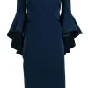 Milly - Navy Off-the-Shoulder Ruffle Sleeve Sheath Dress Sz 10