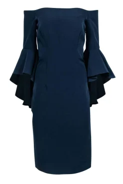 Milly - Navy Off-the-Shoulder Ruffle Sleeve Sheath Dress Sz 10