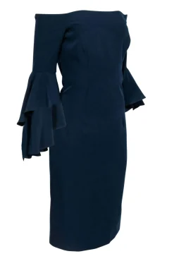 Milly - Navy Off-the-Shoulder Ruffle Sleeve Sheath Dress Sz 10