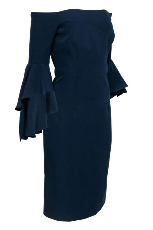 Milly - Navy Off-the-Shoulder Ruffle Sleeve Sheath Dress Sz 10