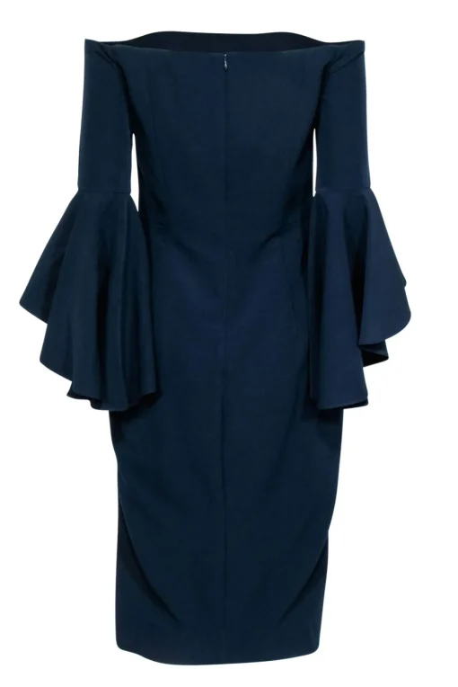 Milly - Navy Off-the-Shoulder Ruffle Sleeve Sheath Dress Sz 10