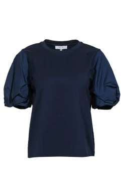 Milly - Navy Puffed Short Sleeved Cotton Tee Sz M