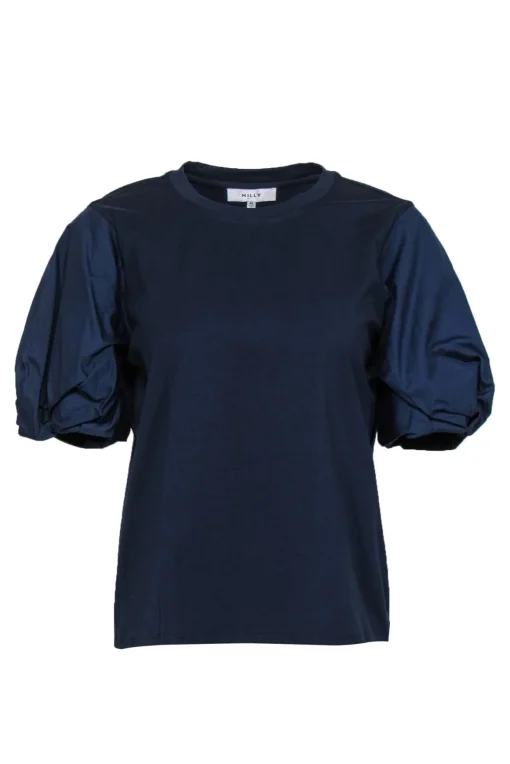 Milly - Navy Puffed Short Sleeved Cotton Tee Sz M