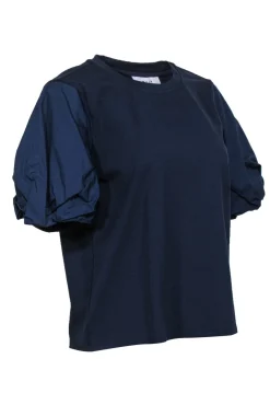 Milly - Navy Puffed Short Sleeved Cotton Tee Sz M