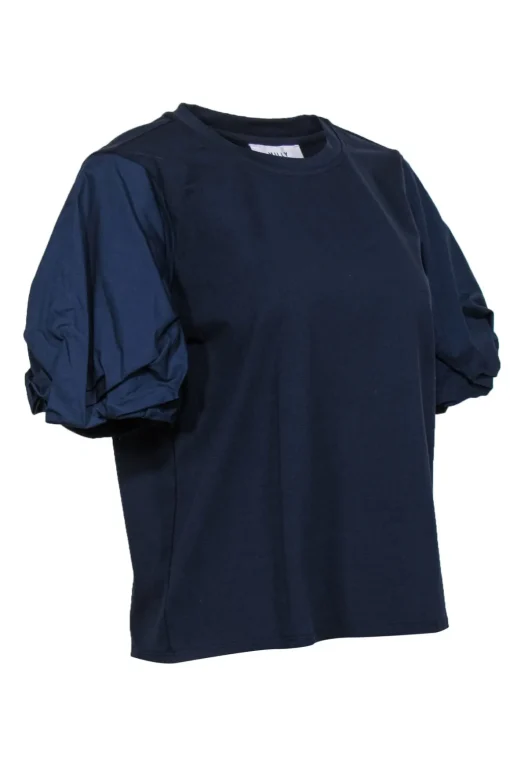 Milly - Navy Puffed Short Sleeved Cotton Tee Sz M