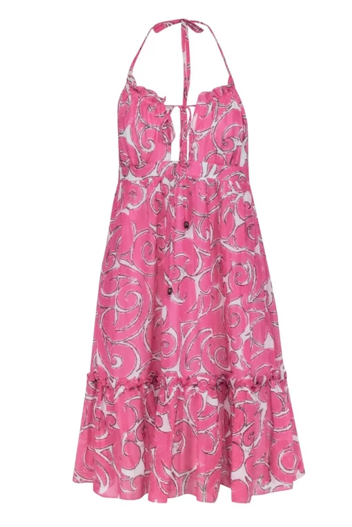 Milly - Pink & Cream Print Halter Dress Sz 8