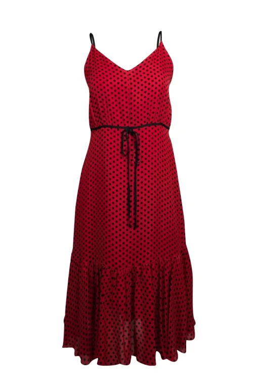 Milly - Red & Black Polka Dot Silk Sleeveless Dress Sz 6