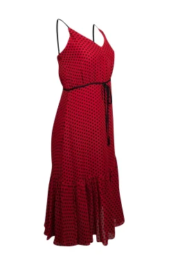 Milly - Red & Black Polka Dot Silk Sleeveless Dress Sz 6