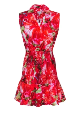 Milly - Red & Multi Colored Tropical Print Sleeveless Mini Dress Sz 8