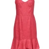 Milly - Red "Kendall" Linen Fitted Midi Dress w/ Detailed Bodice & Ruffle Hem Sz 8