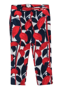 Milly - Red, White & Blue Leaf Print Cigarette Pants Sz 4