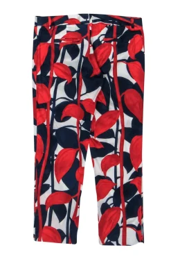 Milly - Red, White & Blue Leaf Print Cigarette Pants Sz 4
