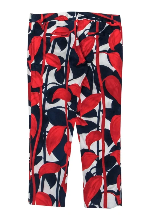 Milly - Red, White & Blue Leaf Print Cigarette Pants Sz 4