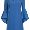 Milly - Slate Blue V-Neck Shift Dress w/ Ruffle Bell Sleeves Sz 6