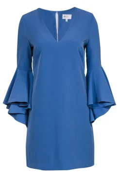 Milly - Slate Blue V-Neck Shift Dress w/ Ruffle Bell Sleeves Sz 6