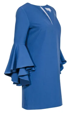 Milly - Slate Blue V-Neck Shift Dress w/ Ruffle Bell Sleeves Sz 6