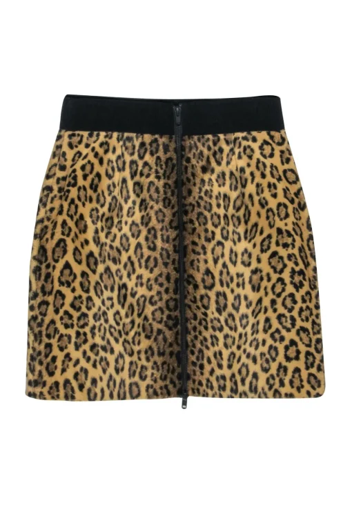 Milly - Tan & Black Leopard Print Fuzzy Skirt Sz 0