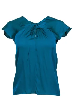 Milly - Teal Silk Blend Twisted Neckline Blouse Sz 0