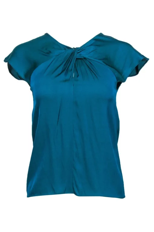 Milly - Teal Silk Blend Twisted Neckline Blouse Sz 0