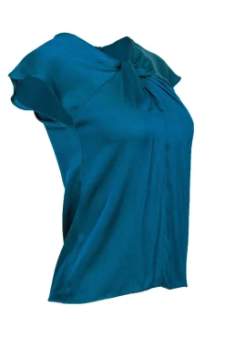 Milly - Teal Silk Blend Twisted Neckline Blouse Sz 0