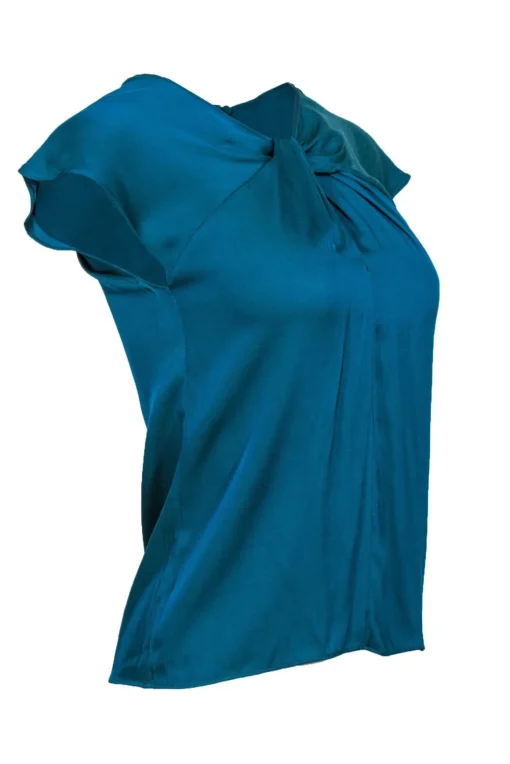 Milly - Teal Silk Blend Twisted Neckline Blouse Sz 0