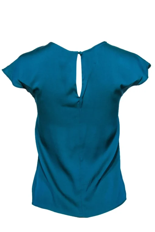 Milly - Teal Silk Blend Twisted Neckline Blouse Sz 0