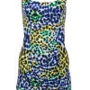 Milly - White & Multicolor Leopard Print Sleeveless Ruched Bodycon Dress Sz M