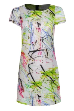Milly - White & Multi-Scribbled Print Cotton Blend Sheath Dress Sz 6