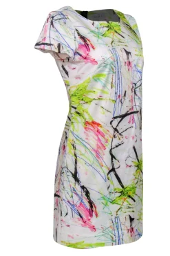 Milly - White & Multi-Scribbled Print Cotton Blend Sheath Dress Sz 6