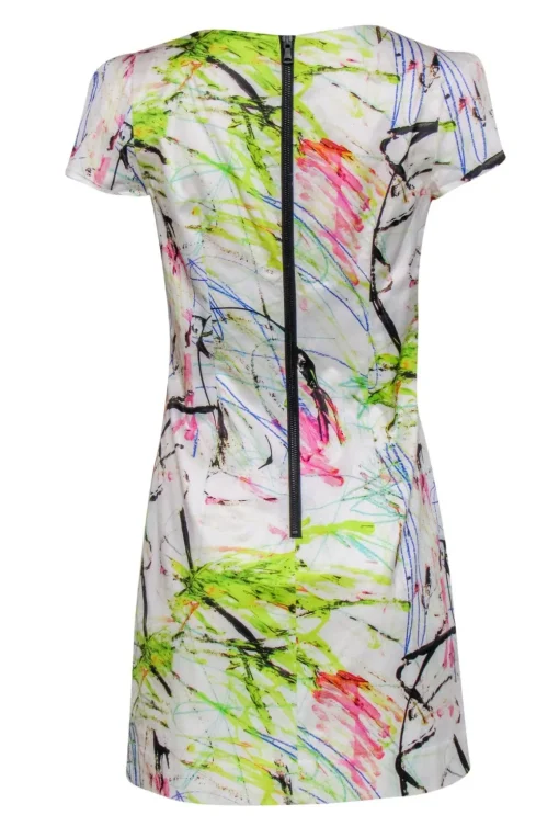 Milly - White & Multi-Scribbled Print Cotton Blend Sheath Dress Sz 6