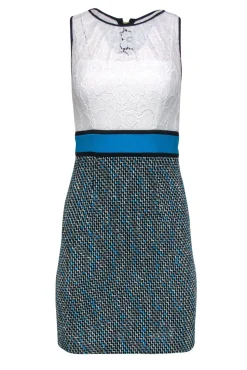 Milly - White Lace & Blue Tweed Skirt Sheath Dress Sz 0
