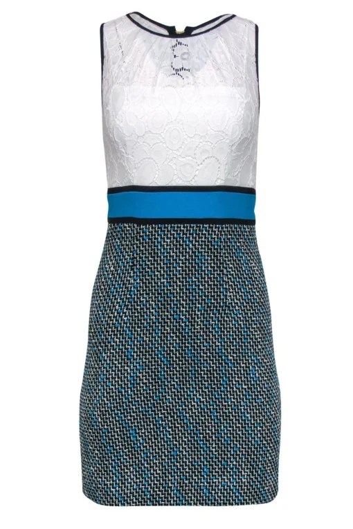 Milly - White Lace & Blue Tweed Skirt Sheath Dress Sz 0