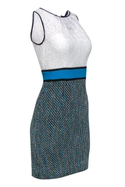 Milly - White Lace & Blue Tweed Skirt Sheath Dress Sz 0