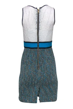 Milly - White Lace & Blue Tweed Skirt Sheath Dress Sz 0